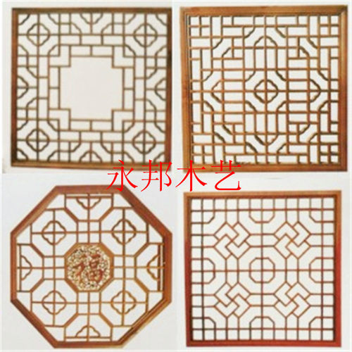 东阳木雕八角圆形中式仿古门窗玄关隔断屏风 背景墙 镂空实木花格 - 图0
