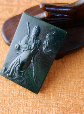 原创和田玉青玉关公吊坠男士武财神挂件关二爷男款霸气项坠送证书