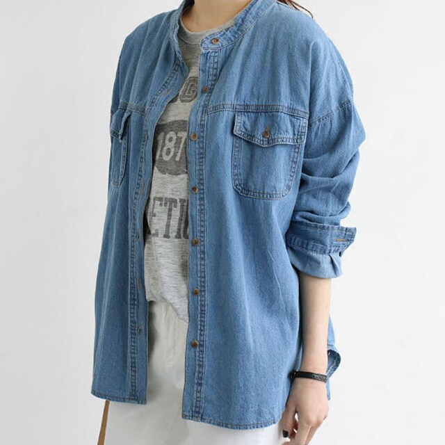 C27 Korean women's new 2026 simple pocket spring autumn summer women's long-sleeved denim style loose shirts sun protection inner wear