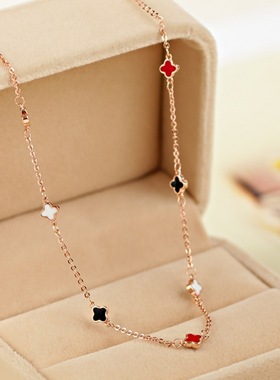 日韩精品迷你四叶草玫瑰彩金项链