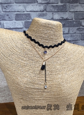 黑色蕾丝水钻流苏项链2件包邮