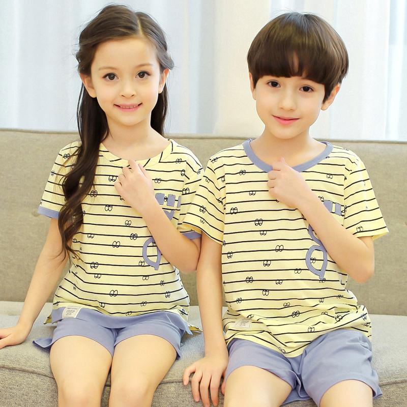 夏季純棉男女童短袖卡通兒童睡衣 夏天小孩中大童寶寶家居服套裝