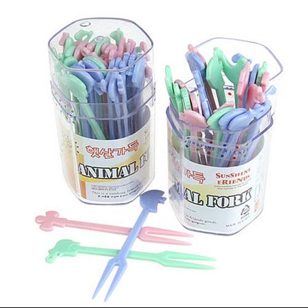 韩国水果叉日照彩色可爱卡通动物头像创意原生树脂食品水果签套装 - 图2