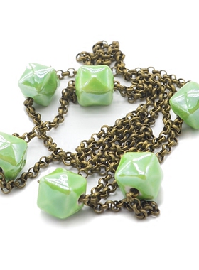 长款衬衣手工绿色陶瓷项链