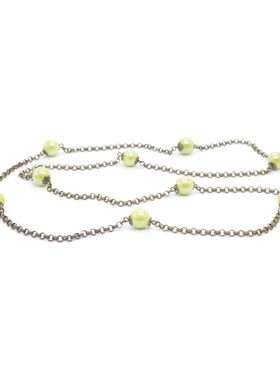 手工黄绿色陶瓷小圆珠毛衣项链