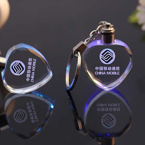 水晶发光钥匙扣白胚礼盒半成品七彩灯光内雕个性定制毕业纪念礼品 - 图2