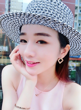 草帽黑白镂空英伦风防晒沙滩帽