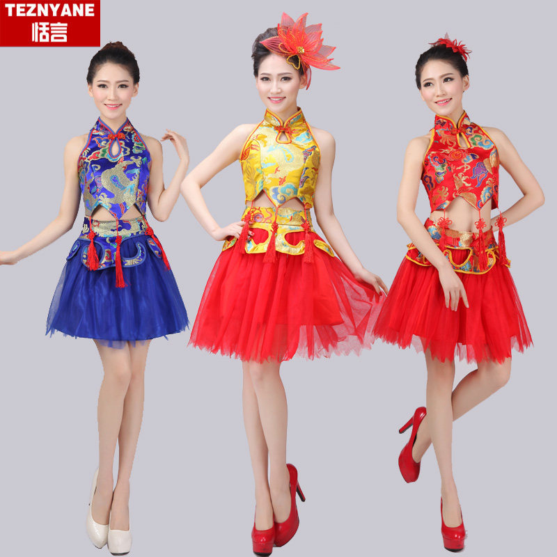 民族风打鼓服现代水鼓女排舞舞蹈服 恬言民族服装/舞台装