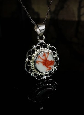 纯银复古龙纹项坠老瓷片古风古装