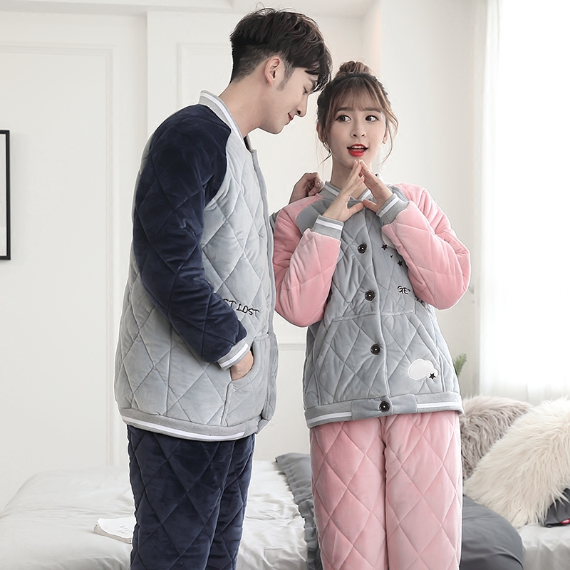 情侣睡衣男冬季加厚加绒家居服女秋冬珊瑚绒三层夹棉加棉保暖套装,淘宝优惠券,粉丝福利购,淘宝优惠卷