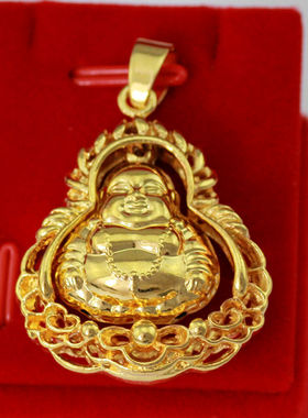 首饰仿黄金双面空心弥乐佛吊坠