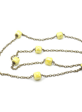 长款手工黄色陶瓷毛衣项链