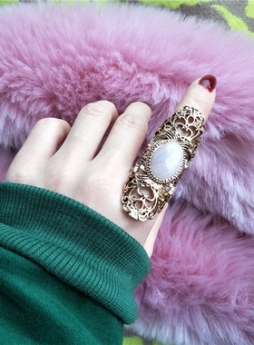 轻奢小众设计高级感法式金色复古夸张个性潮人大宝石食指戒指环女