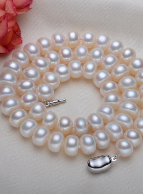 0海蓝扁圆天然淡水女式珍珠项链