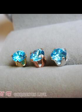晴空银镀白金天蓝色高品质耳钉