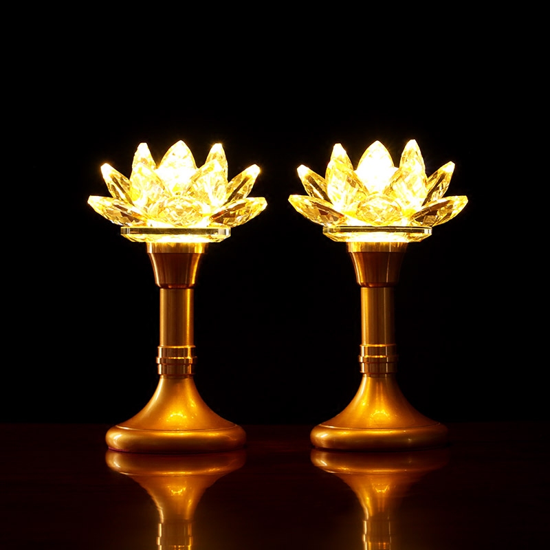 圆通佛具水晶莲花灯佛供灯LED家用佛灯莲花灯佛前供灯观音一对_虎窝淘