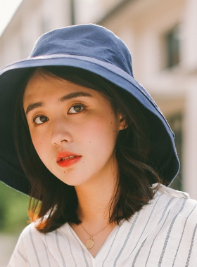 防uv新款亚麻卷边大蝴蝶结渔夫帽