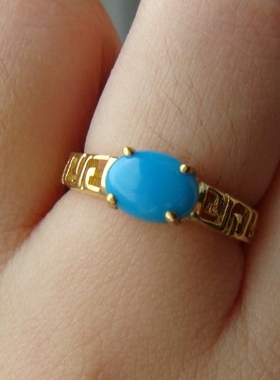 纯银镀18k美国回纹文艺范戒指环