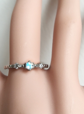 镀白金甜美公主风刻面月光石戒指