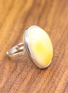 925银镀白金戒指空托欧美蜜蜡