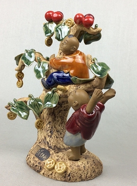 陶瓷石湾公仔摇钱树人物家居摆设