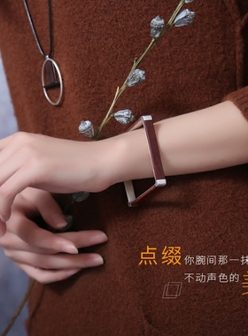 时尚个性风正方形925银红木手环