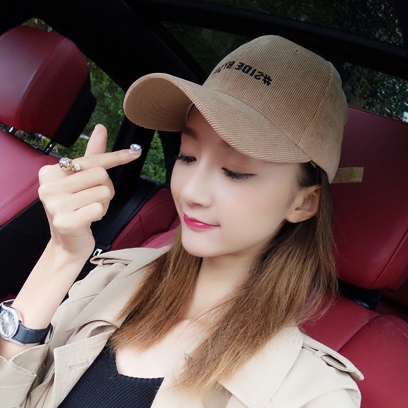 奥德莱旗舰店【买一送一】韩国灯芯绒鸭舌帽子女秋冬天百搭棒球帽男韩版时尚潮1