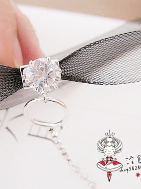 黑色网纱镶锆石流苏坠项圈短链