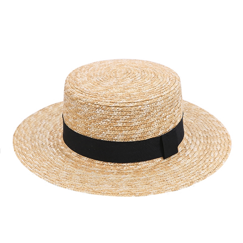 花儿与少年小清新草帽平顶麦杆遮阳帽子女夏天沙滩韩版防晒太阳帽