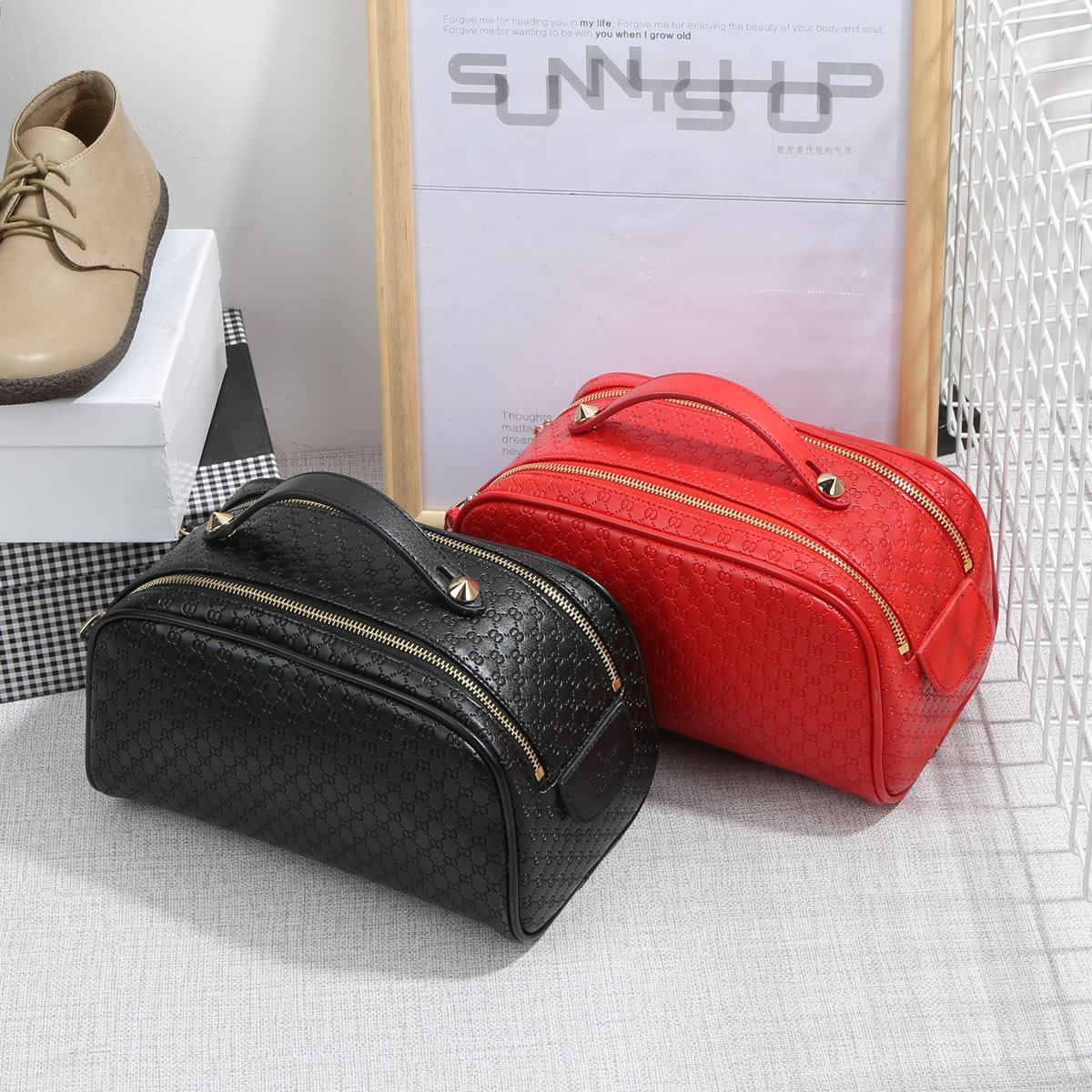 两件套波士顿子母包女士手拿化妆包 阳光美包女士包袋