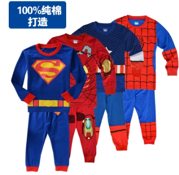 蜘蛛俠童裝男童鋼鐵家居服綠巨人超人兩件套美國隊長睡衣秋衣套裝