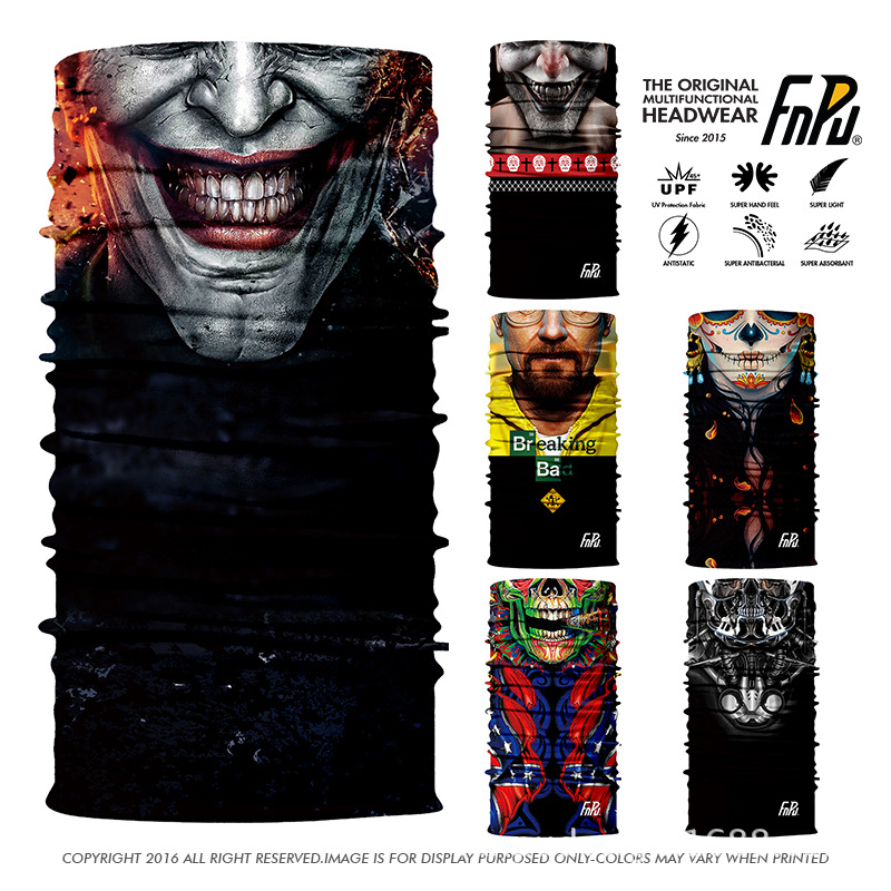 魔術頭巾脖套戶外騎行面罩防晒全臉3D護臉小丑Joker絕命毒師骷髏