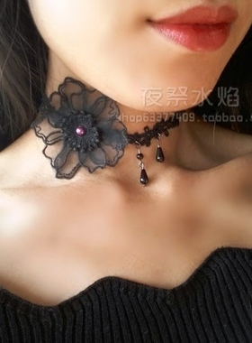 欧美显白多层蕾丝花朵颈圈