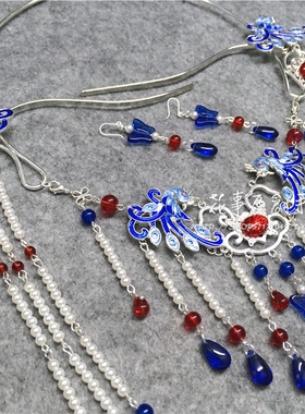 原创古典古风烧蓝璎珞景泰蓝项链