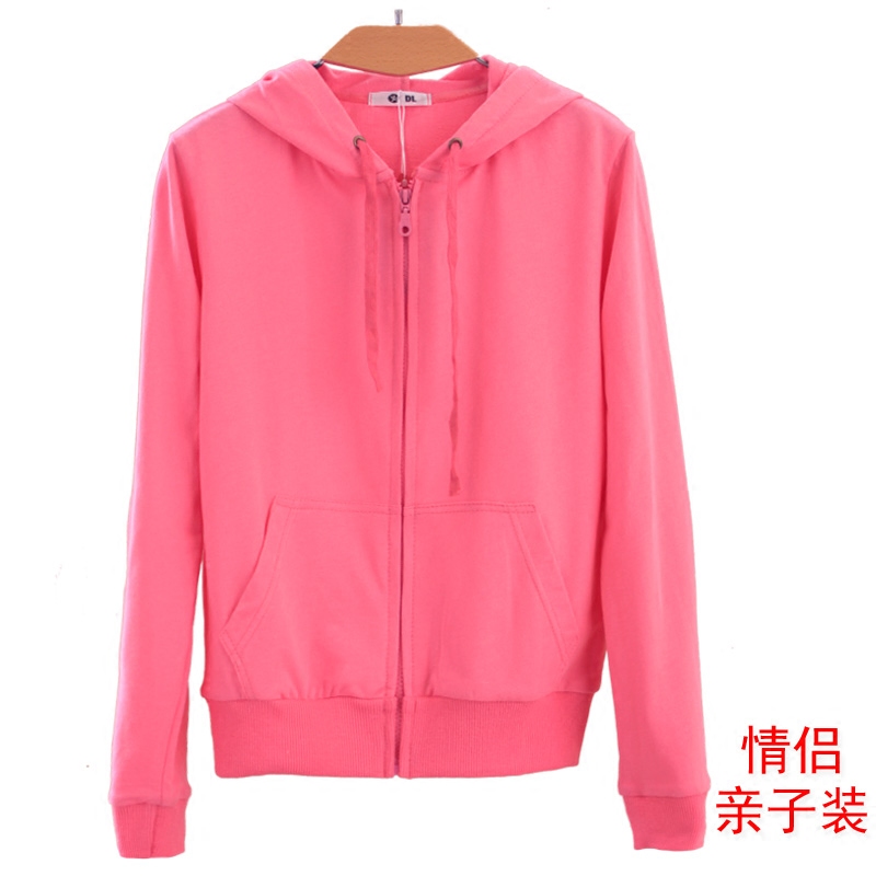都来服饰商城拉链卫衣女长袖浅粉上衣连帽开衫大码休闲运动薄纯棉外套定制3
