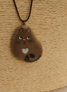 手绘猫咪毛衣链生日原创吊坠