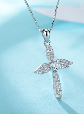 纯正s925纯银项链女闪十字架吊坠