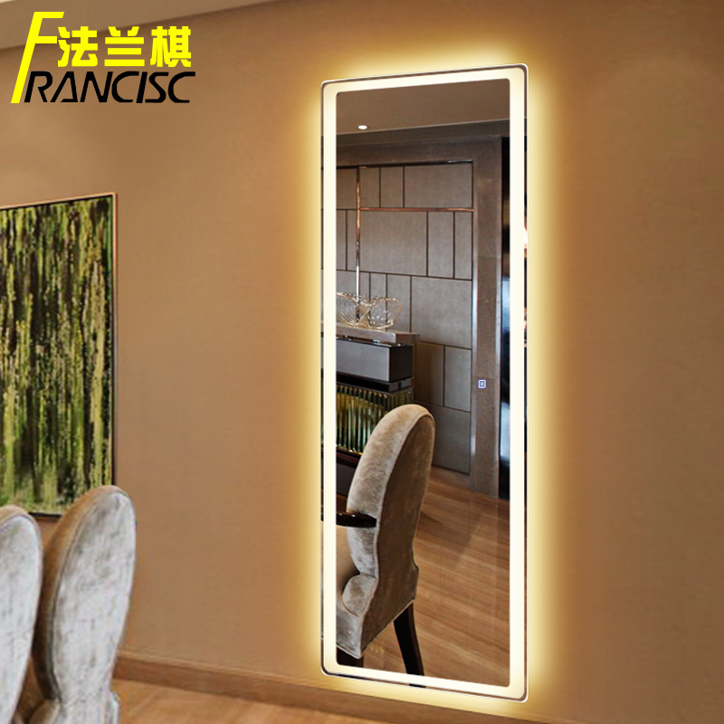 法蘭棋臥室穿衣鏡全身帶燈掛牆LED燈鏡無框壁掛試衣鏡子裝飾鏡子