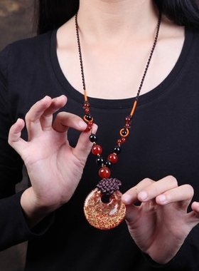 长款毛衣链琉璃民族风挂件吊坠