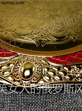 俄罗斯R1锡金属酒具托果茶看盘盆鸭嘴款小号金红色网纹直径25cm