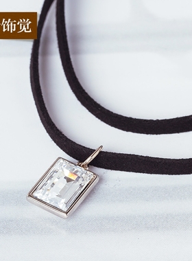 韩版双层四方形水晶原宿短项链