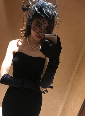 优雅性感朋友保暖手套缎面长款女