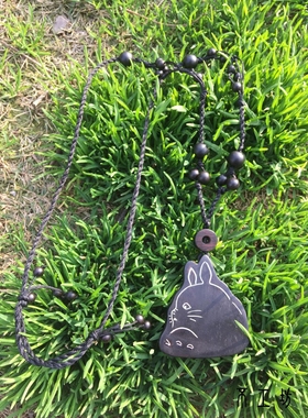 紫光檀银丝手工制作动漫人物项链