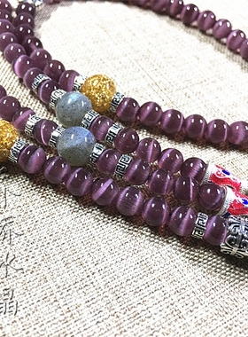 猫眼纯银泰国佛牌双层毛衣项链