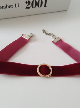 复古项圈短款酒红色锁骨链