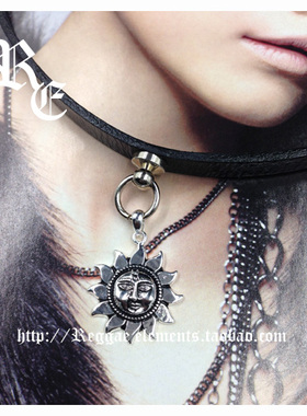 黑色项圈真皮精工镀银图腾吊坠