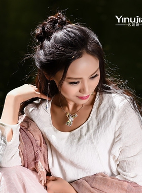 纯银饰品水晶花朵韩国吊坠锁骨链