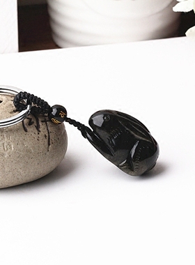 天然黑色生肖兔钥匙扣挂件吊坠