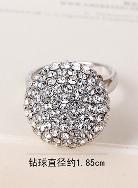 欧美时尚夸张满钻球食指戒指女日