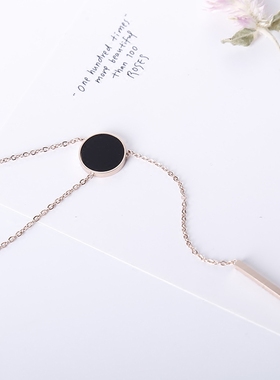 流苏长条黑色圆点短款钛钢锁骨链